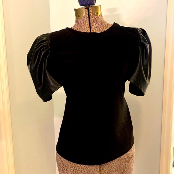 Joseph Ribkoff Tops - Faux leather sleeve top